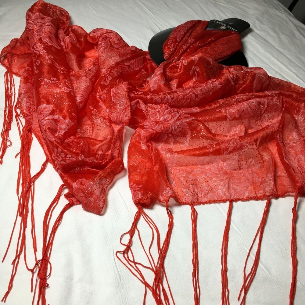 Red Floral Brand New Designer Women's Scarf with Tassels